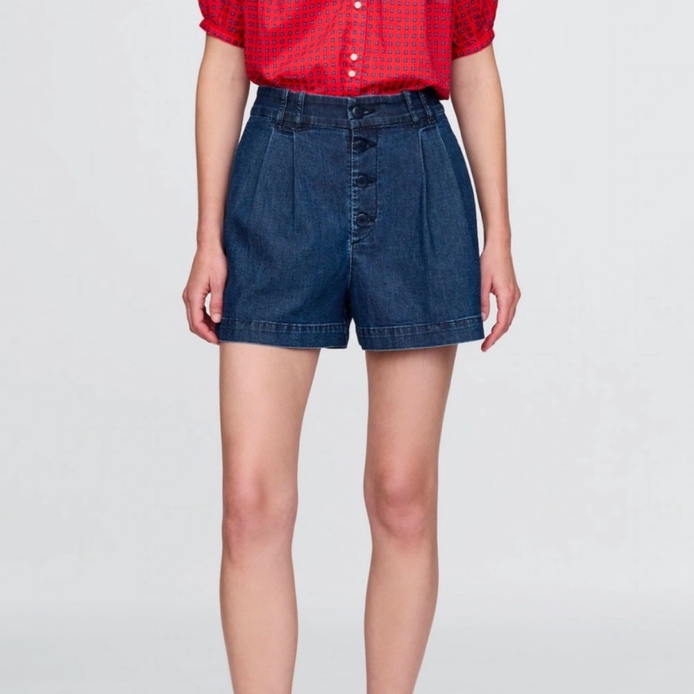 NWT Gap × DÔEN High Rise Pleated Denim Trouser Shorts Indigo Blue 27/ 4